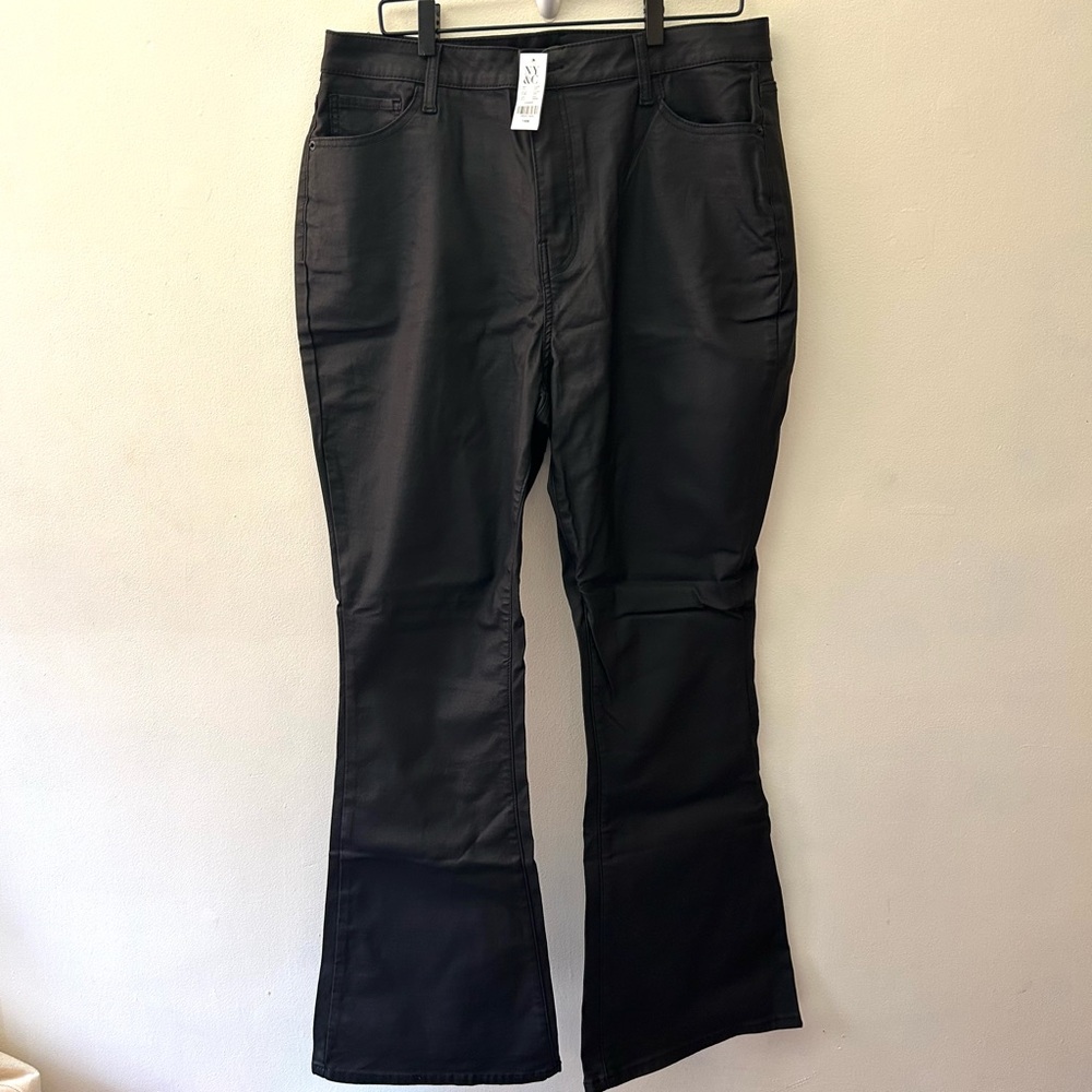 New York & Company black coated high waist bootcut jeans size 14W